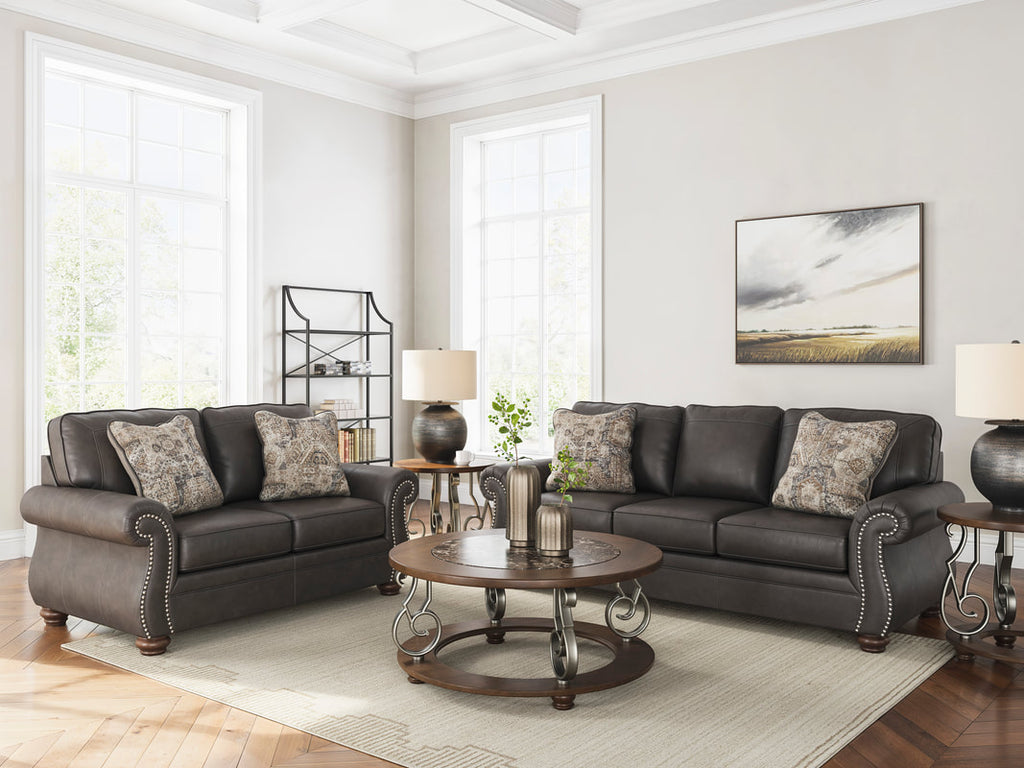 Charcoal Leather Sofa & Loveseat
