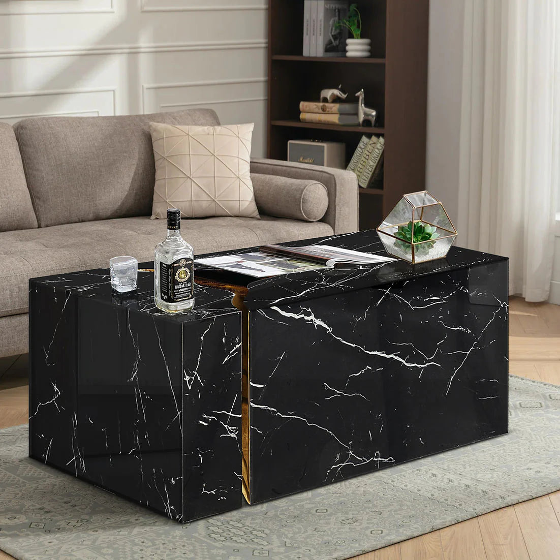 Black Stone Table Set